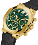 Guess Edge Chronograph Green Dial Black Leather Strap Watch For Men - GW0492G3