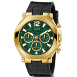 Guess Edge Chronograph Green Dial Black Leather Strap Watch For Men - GW0492G3