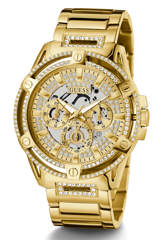 Guess Queen Quartz Gold Dial Gold Steel Strap Watch For Men - GW0497G2