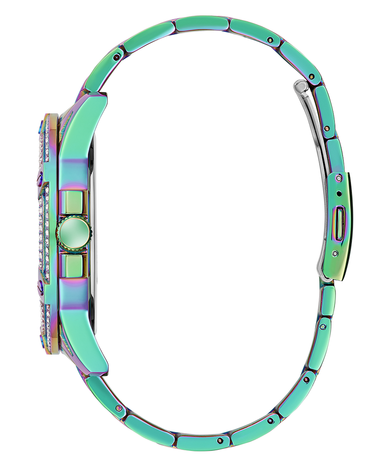 Guess King Iridescent Multifunction Multicolor Dial Purple Steel Strap Watch For Men - GW0497G3