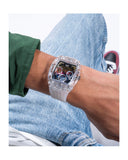 Guess Phoenix Polycarbonate Clear Multi-function Black Dial Clear Rubber Strap Watch for Men - GW0499G3