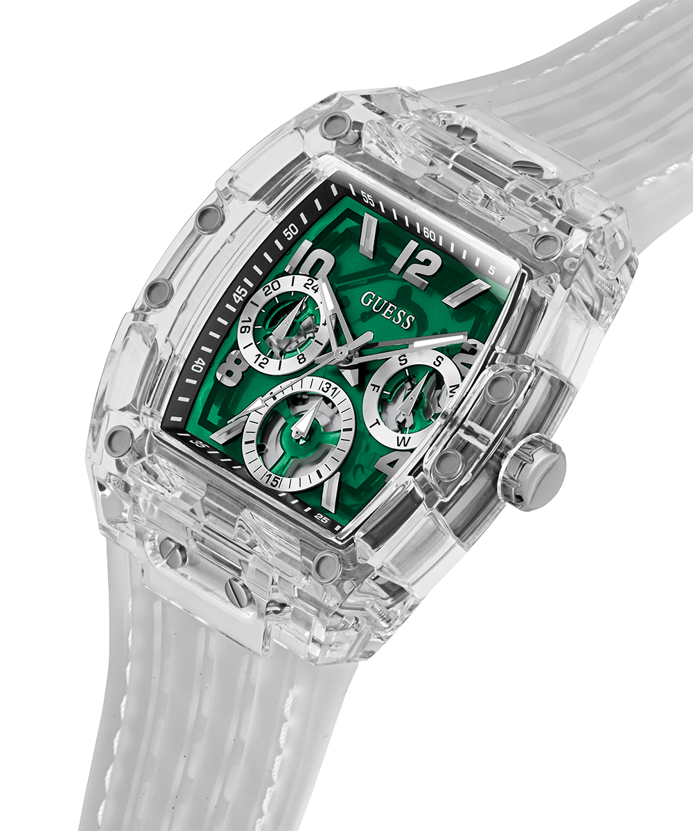 Guess Phoenix Quartz Green Dial Transparent Silicone Strap Watch For Men - GW0499G8