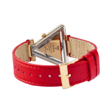 Guess Fame Quartz Gold Dial Red Leather Strap Watch For Women - GW0504L2
