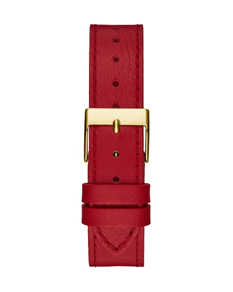 Guess Fame Quartz Gold Dial Red Leather Strap Watch For Women - GW0504L2