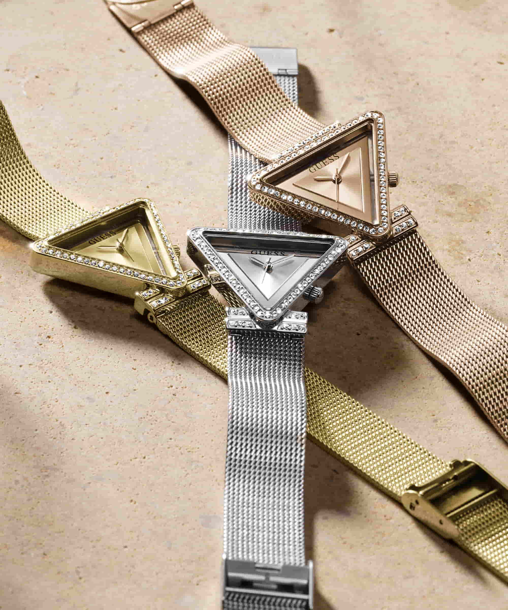 Guess Fame Diamonds Rose Gold Dial Rose Gold Mesh Bracelet Watch for Women - GW0508L3