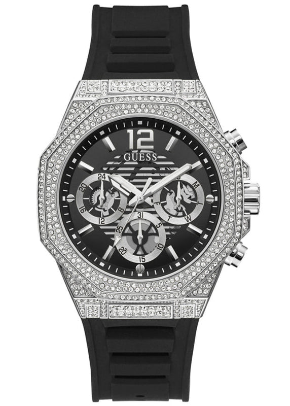 Guess Momentum Chronograph Crystals Black Dial Black Silicone Strap Watch For Men - GW0518G1