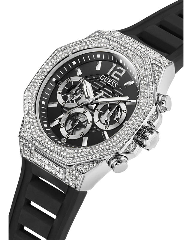 Guess Momentum Chronograph Crystals Black Dial Black Silicone Strap Watch For Men - GW0518G1
