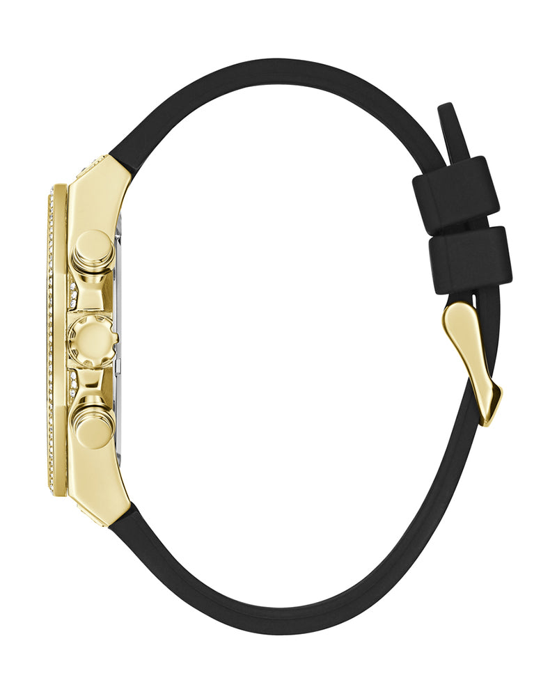 Guess Momentum Chronograph Diamonds Black Dial Black Silicone Strap Watch For Men - GW0518G2