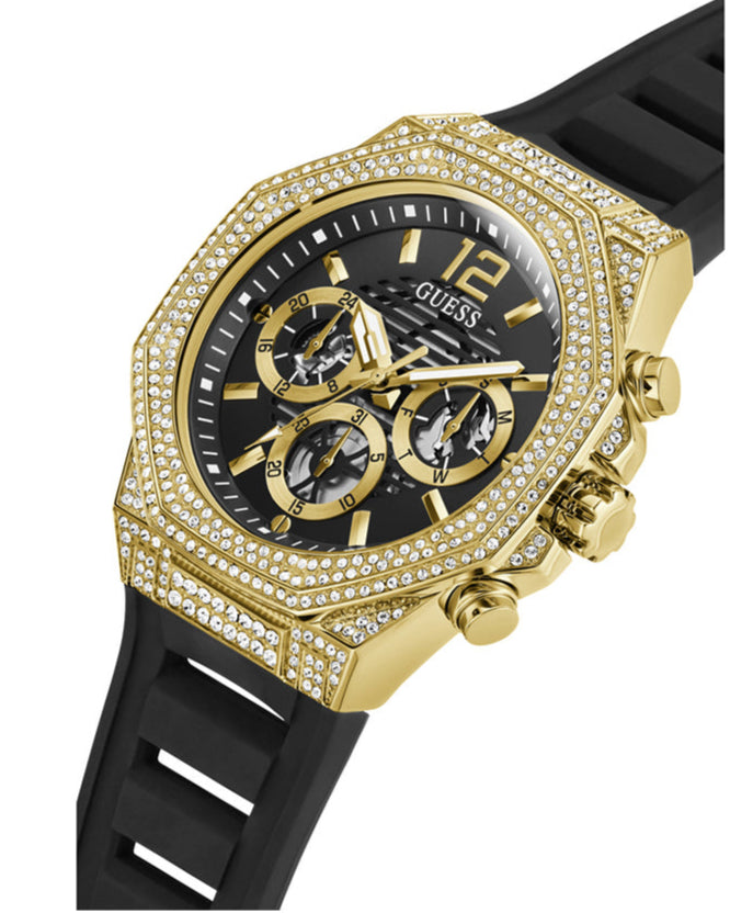 Guess Momentum Chronograph Diamonds Black Dial Black Silicone Strap Watch For Men - GW0518G2