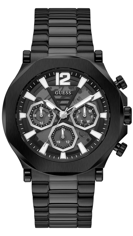 Guess Edge Chronograph Black Dial Black Steel Strap Watch For Men - GW0539G3