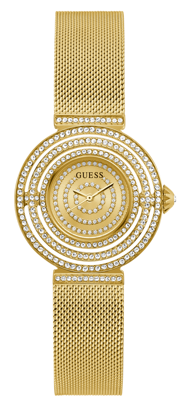 Guess Dream Quartz Gold Dial Gold Mesh Strap Watch For Women - GW0550L2