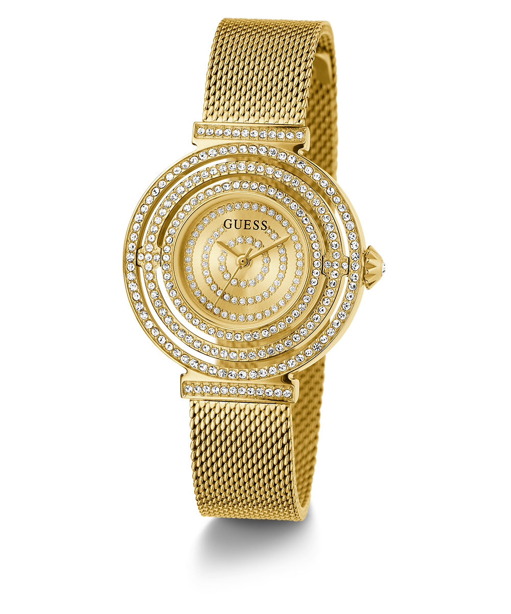 Guess Dream Quartz Gold Dial Gold Mesh Strap Watch For Women - GW0550L2