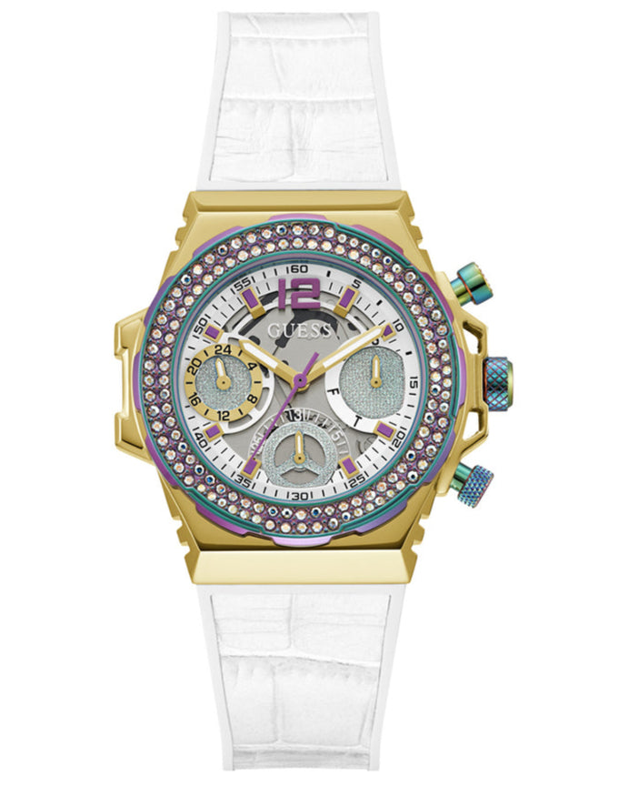 Guess Fusion Chronograph White Dial White Leather Strap Watch For Women - GW0553L2