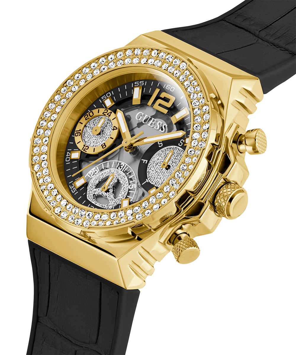 Guess Fusion Chronograph Black Dial Black Leather Strap Watch For Women - GW0553L4