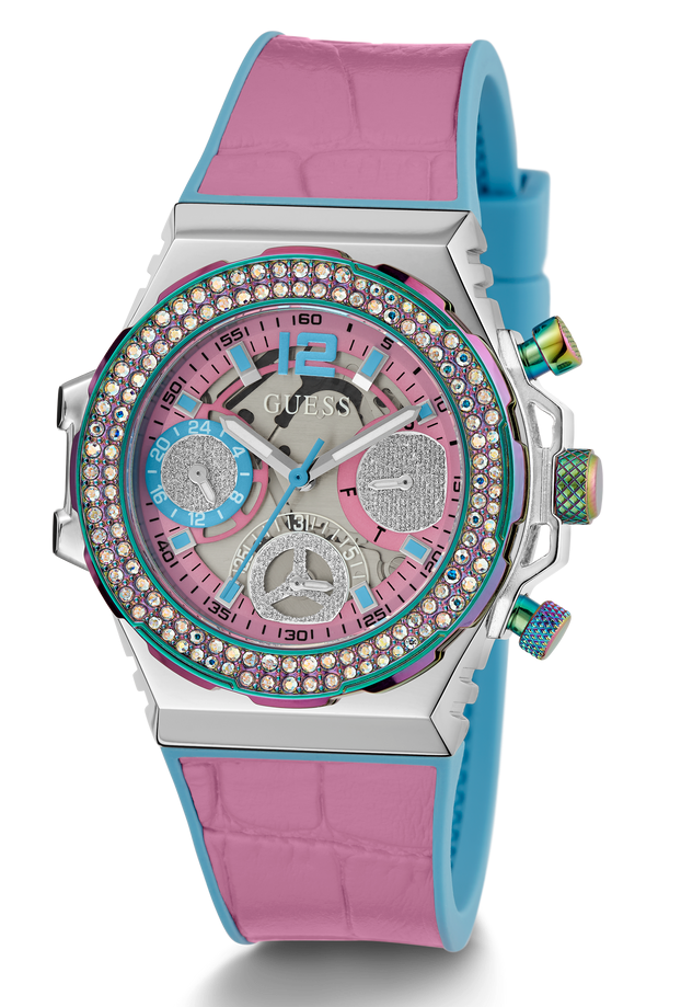 Guess Fusion Chronograph Pink Dial Pink Leather Strap Watch for Women - GW0553L5