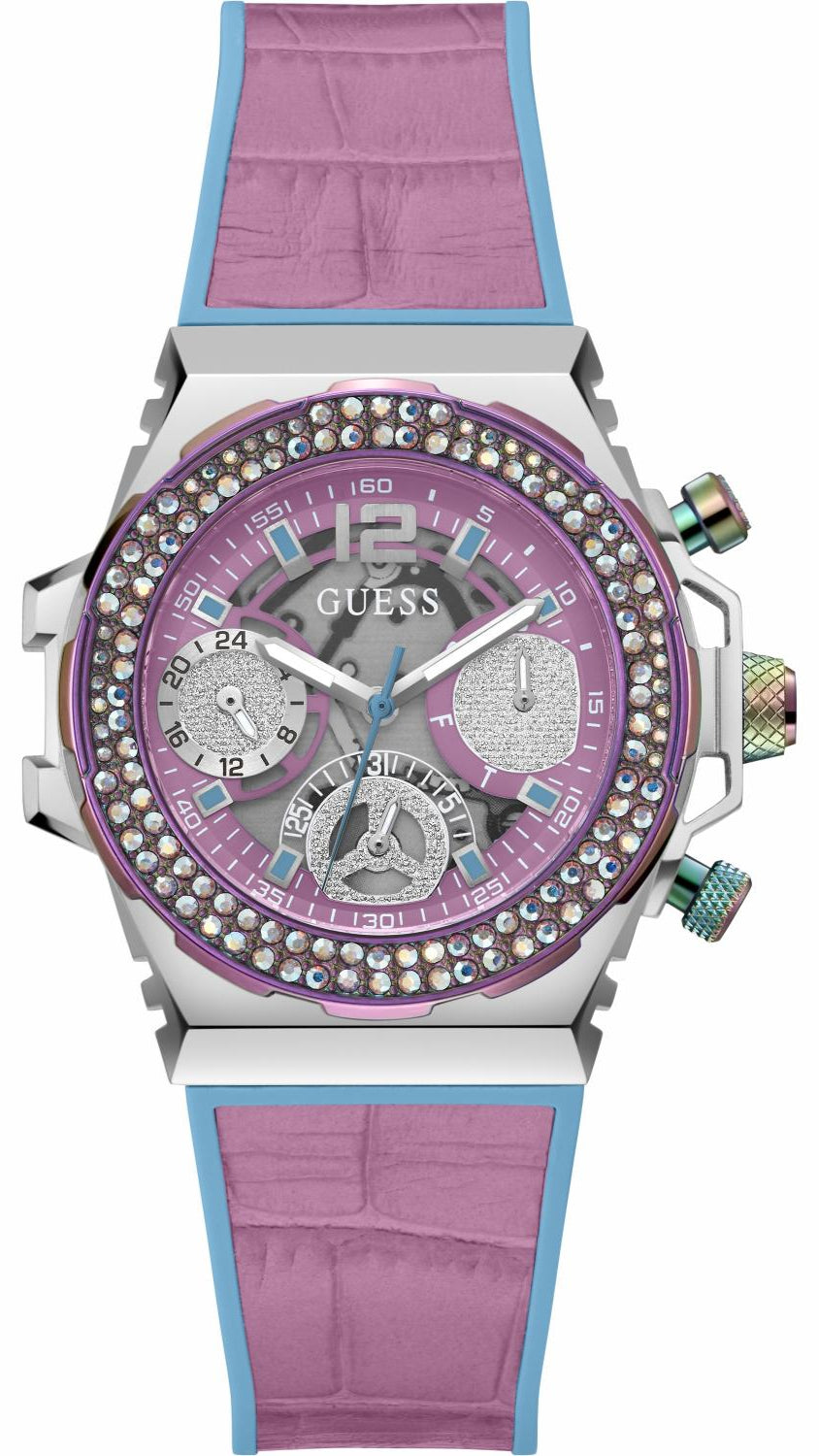 Guess Fusion Chronograph Pink Dial Pink Leather Strap Watch for Women - GW0553L5