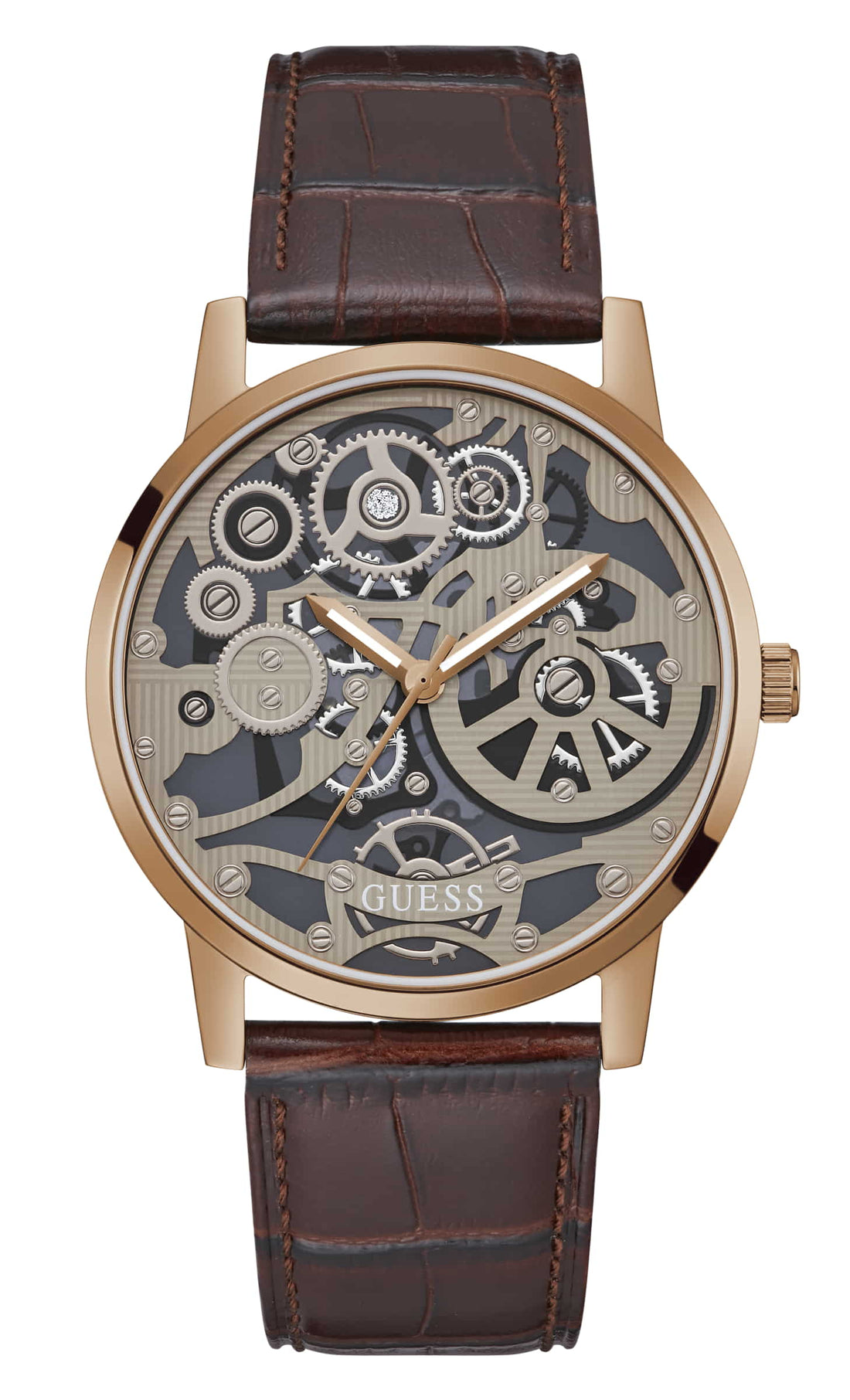 Guess Gadget Brown Dial Brown Leather Strap Watch for Men - GW0570G2