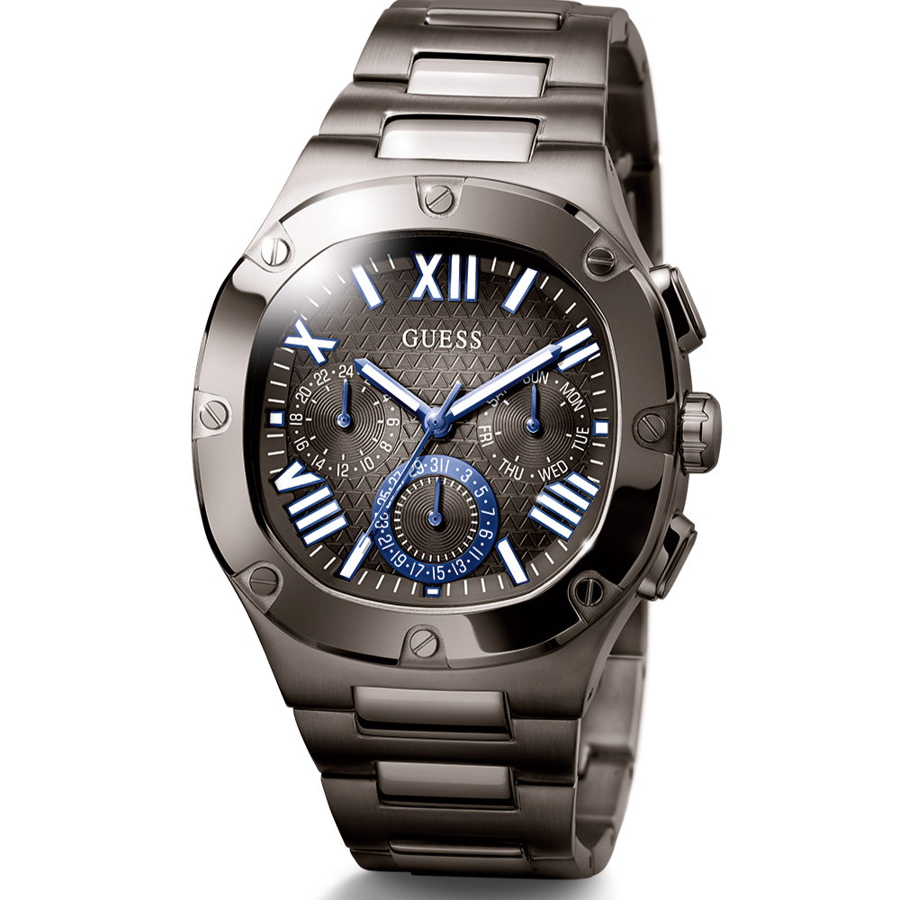 Guess Headliner Quartz Black Dial Grey Steel Strap Watch For Men - GW0572G5