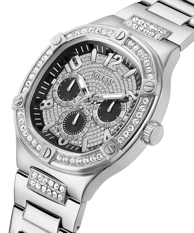 Guess Duke Glitz Black Dial Silver Steel Strap Watch For Men - GW0576G1