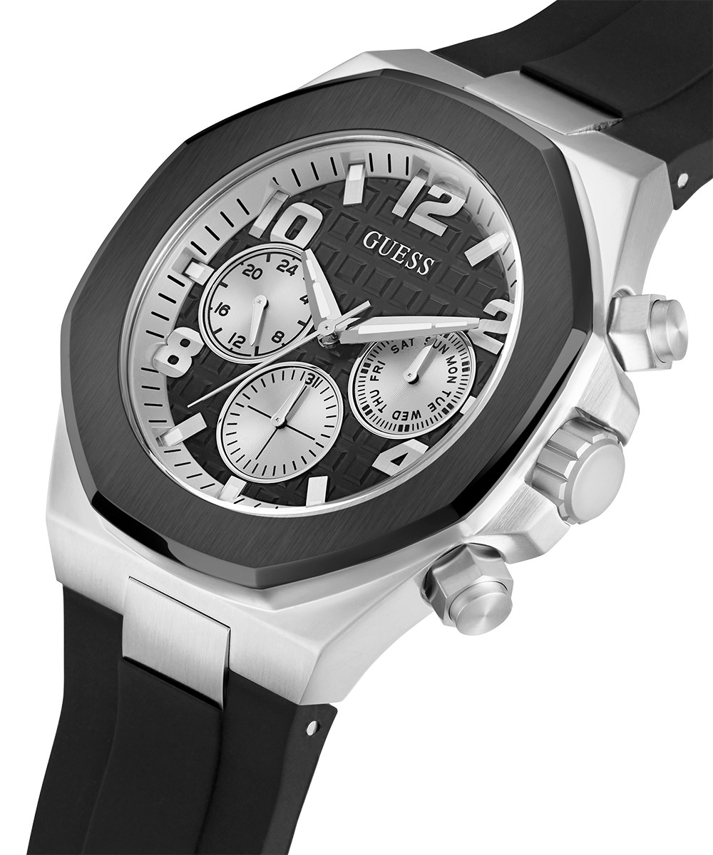 Guess Empire Chronograph Black Dial Black Silicon Strap Watch For Men - GW0583G1