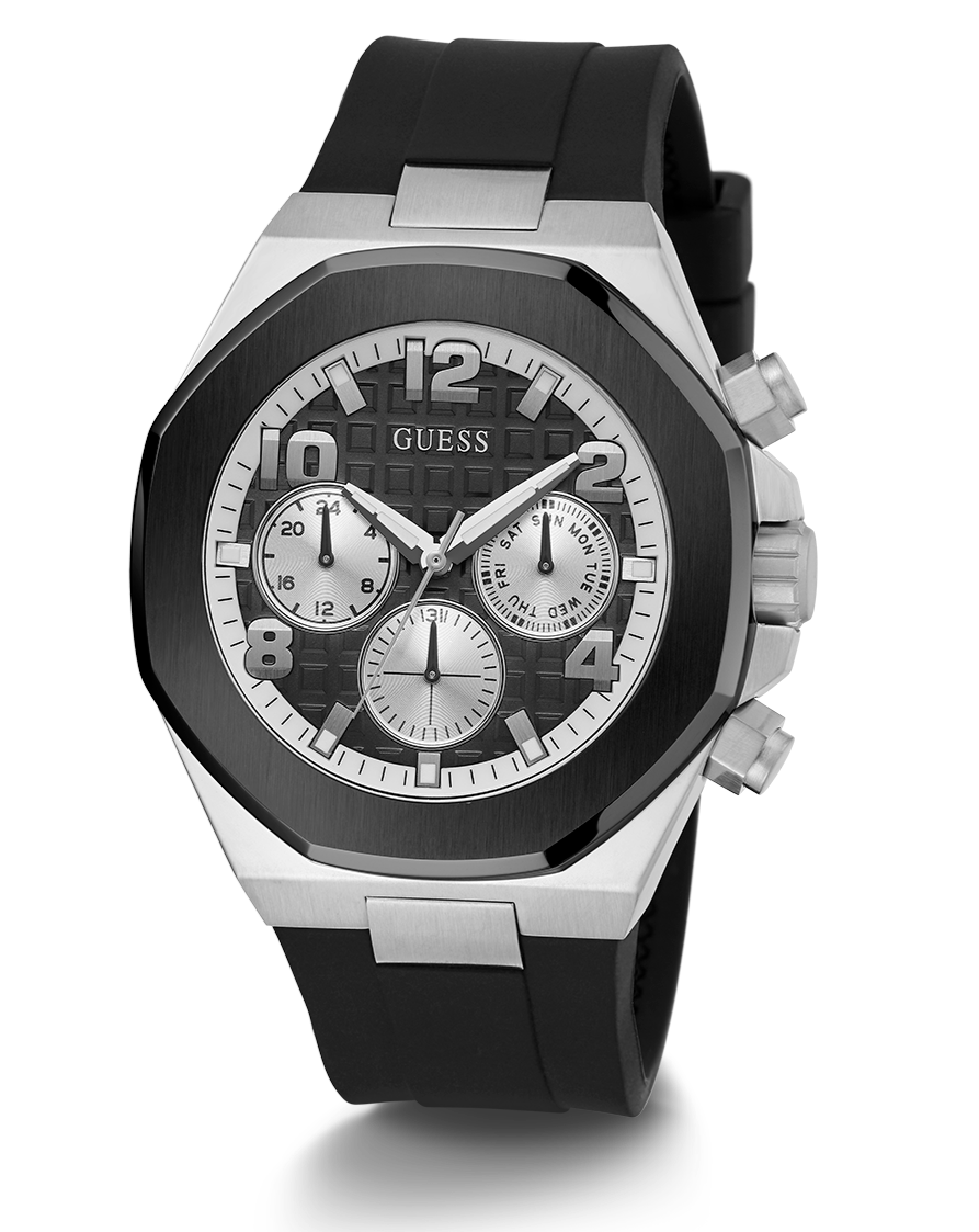 Guess Empire Chronograph Black Dial Black Silicon Strap Watch For Men - GW0583G1