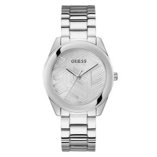 Guess Cubed Analog Silver Dial Silver Steel Strap Watch For Women - GW0606L1