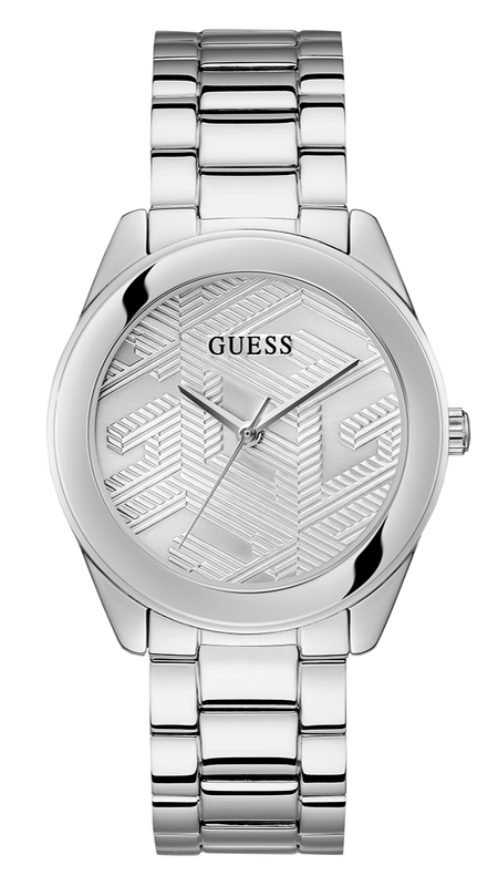 Guess Cubed Analog Silver Dial Silver Steel Strap Watch For Women - GW0606L1
