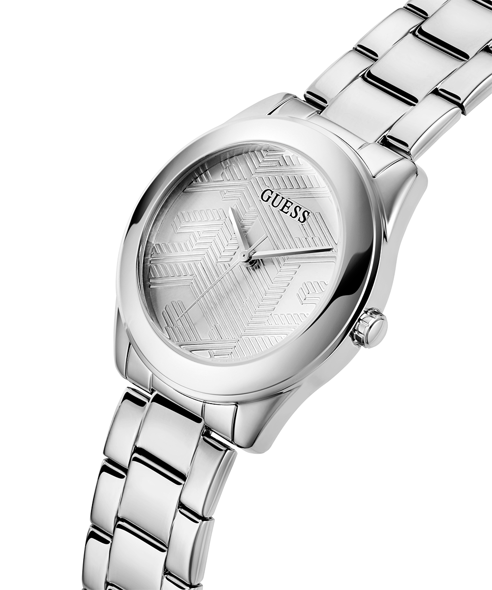 Guess Cubed Analog Silver Dial Silver Steel Strap Watch For Women - GW0606L1