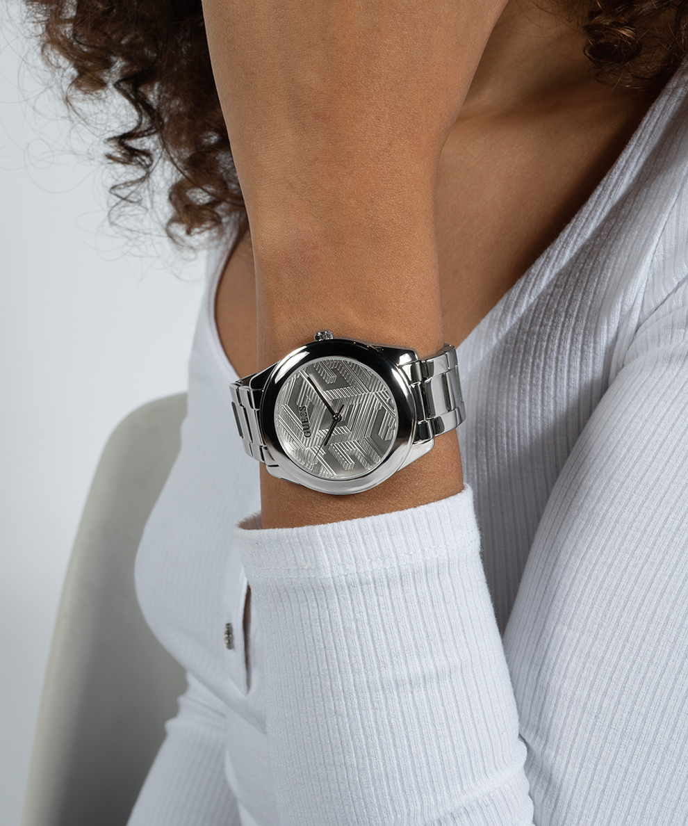 Guess G-Twist Silver Dial Silver Steel Strap Watch for Women - W1082L1