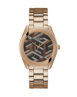 Guess Cubed Analog Black Dial Rose Gold Steel Strap Watch For Women - GW0607L3