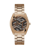 Guess Cubed Analog Black Dial Rose Gold Steel Strap Watch For Women - GW0607L3