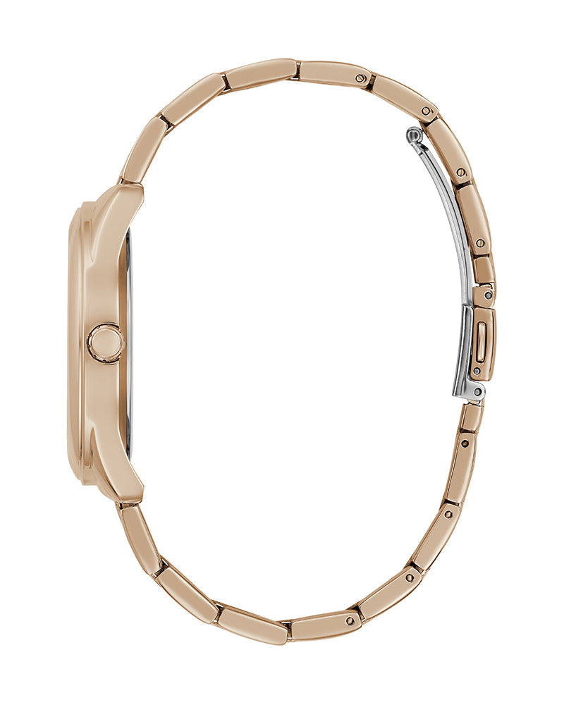 Guess Cubed Analog Black Dial Rose Gold Steel Strap Watch For Women - GW0607L3