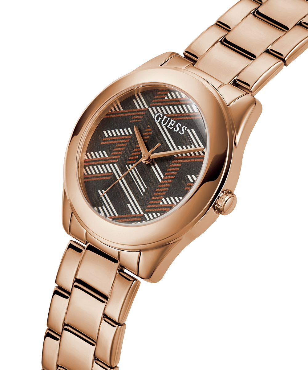 Guess Cubed Analog Black Dial Rose Gold Steel Strap Watch For Women - GW0607L3