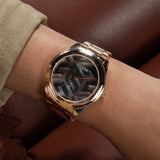 Guess Cubed Analog Black Dial Rose Gold Steel Strap Watch For Women - GW0607L3