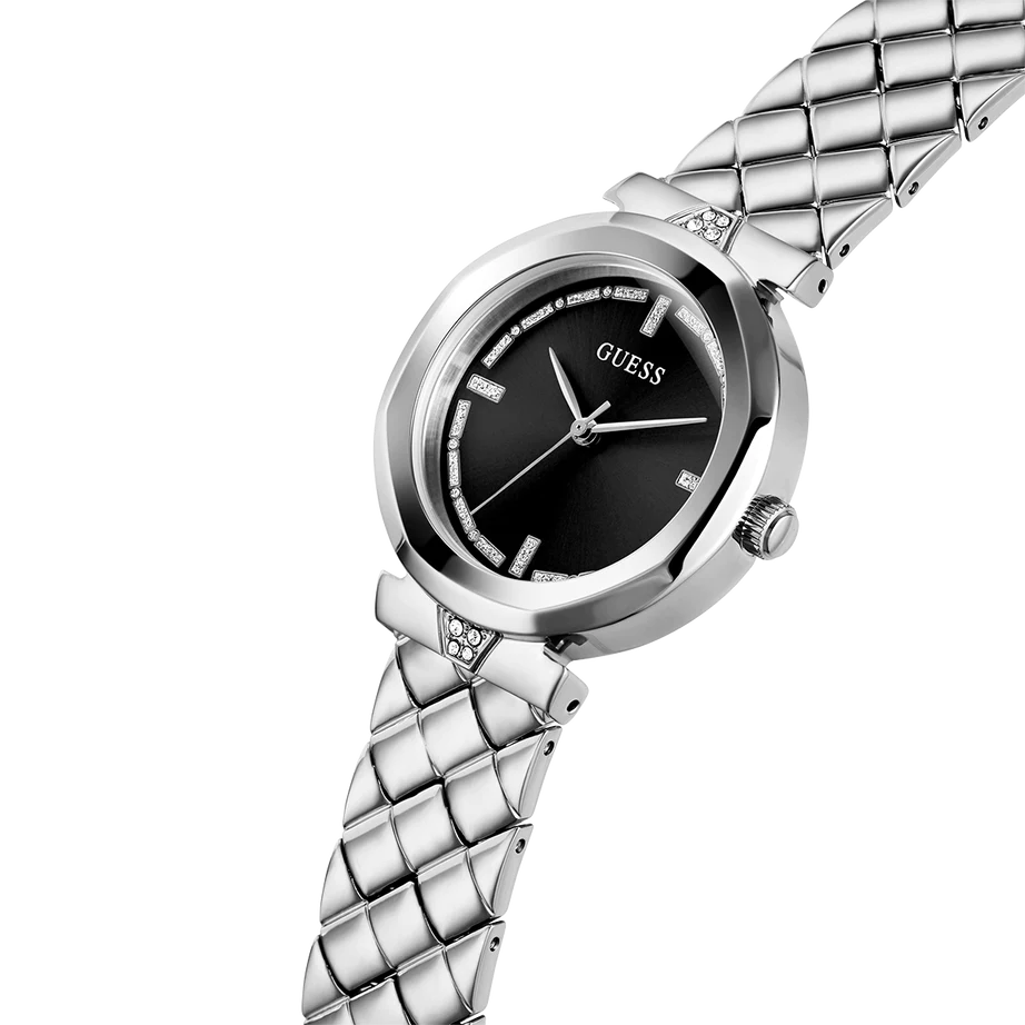 Guess Rumour Quartz Black Dial Silver Steel Strap Watch For Women - GW0613L1