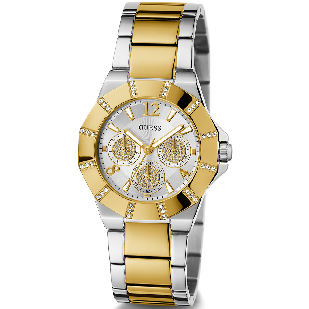 Guess Sunray Multifunction Silver Dial Two Tone Steel Strap Watch for Women - GW0616L2