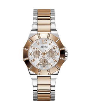 Guess Sunray Multifunction Crystals Silver Dial Two Tone Steel Strap Watch For Women - GW0616L3