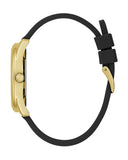 Guess Cubed Analog Gold Dial Black Silicone Strap Watch For Women - GW0665L1