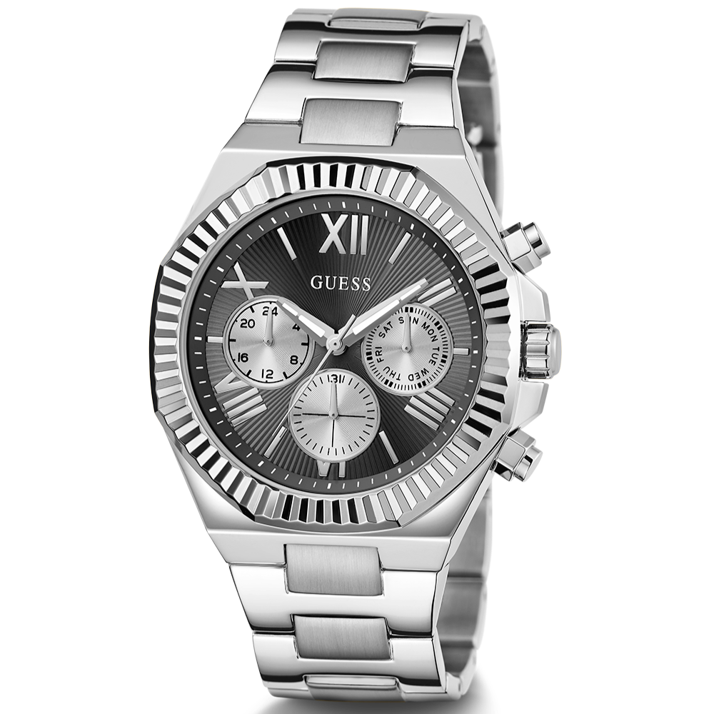 Guess Equity Analog Black Dial Silver Steel Strap Watch For Men - GW0703G1