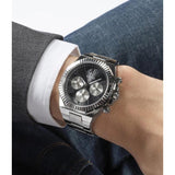 Guess Equity Analog Black Dial Silver Steel Strap Watch For Men - GW0703G1