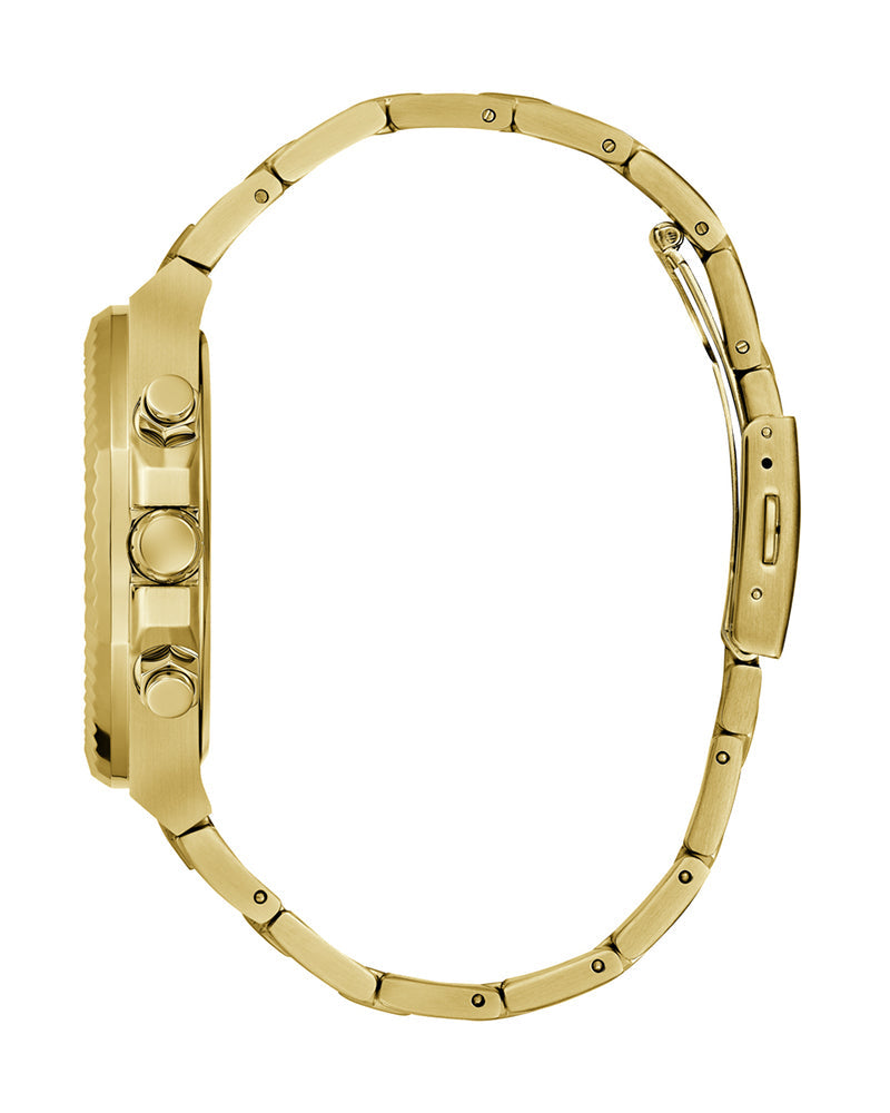 Guess Equity Analog Green Dial Gold Steel Strap Watch For Men - GW0703G2