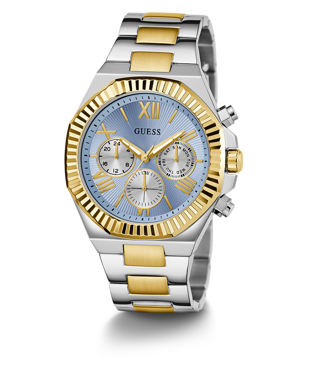 Guess Equity Analog Blue Dial Two Tone Steel Strap Watch For Men - GW0703G3