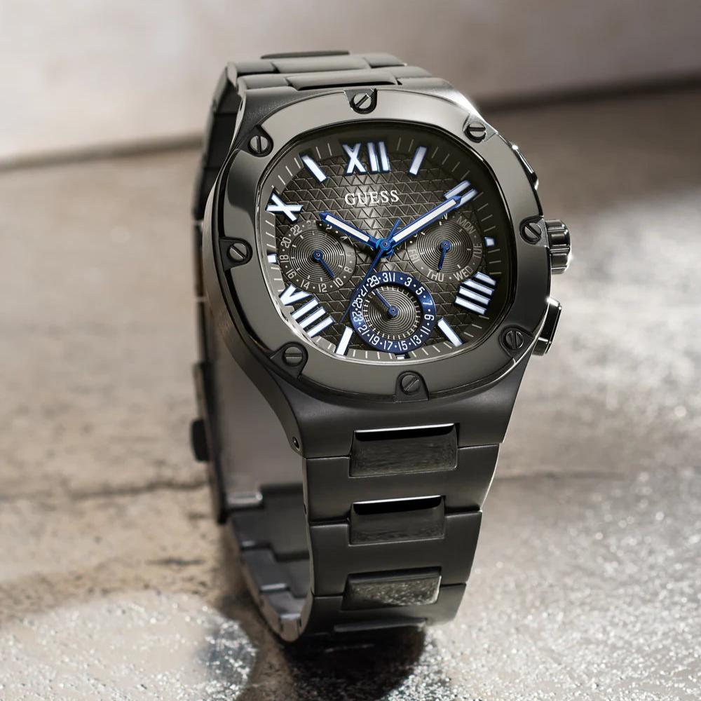 Guess Headliner Quartz Black Dial Grey Steel Strap Watch For Men - GW0572G5