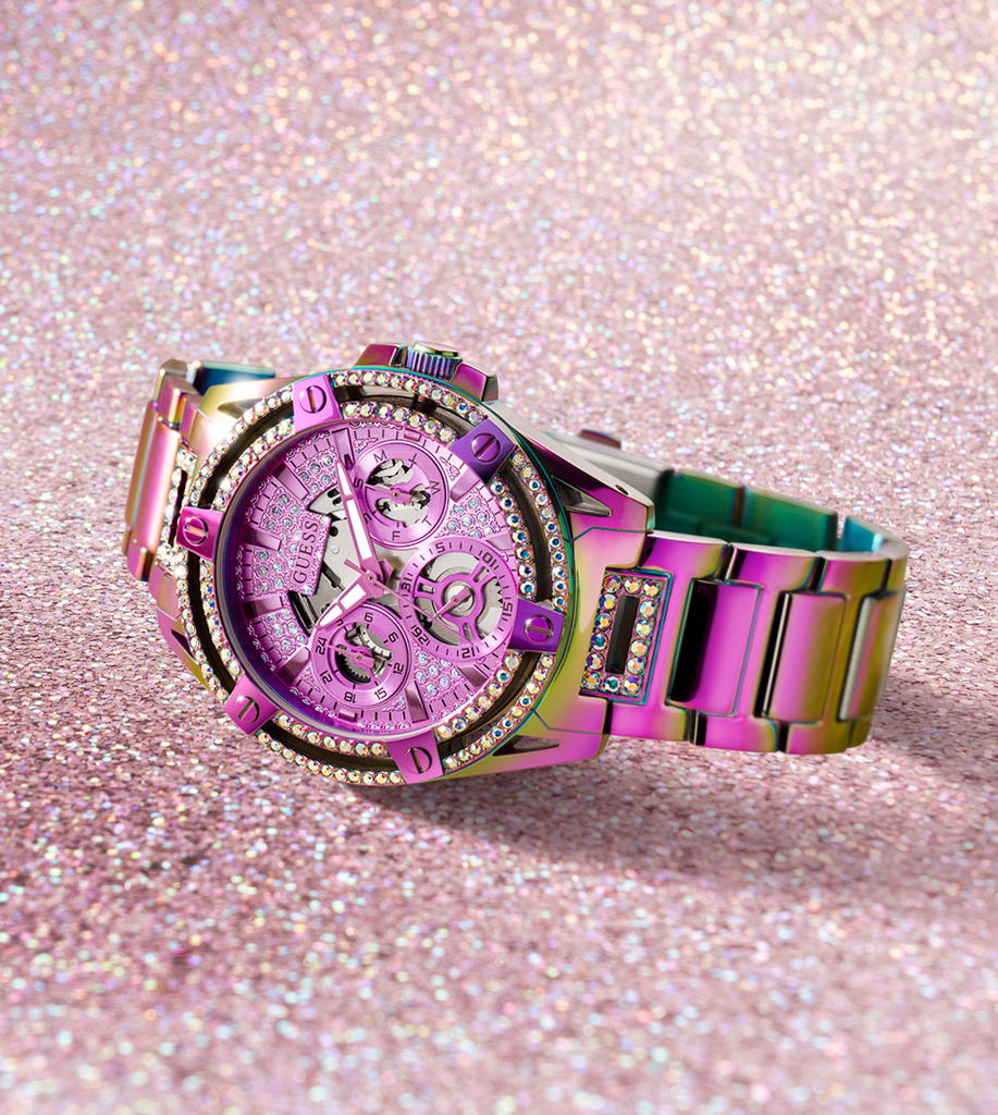 Guess Allara Quartz Purple Dial Purple Steel Strap Watch For Women - GW0604L4