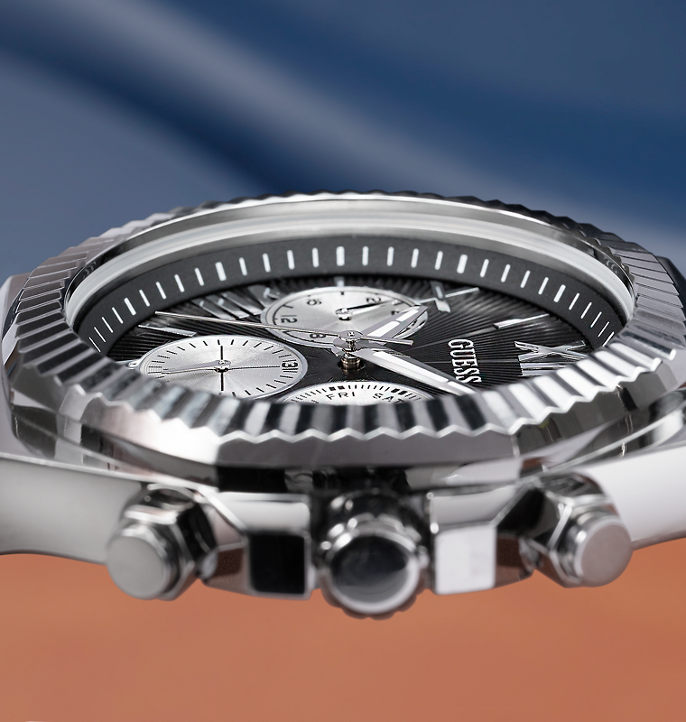 Guess Equity Analog Black Dial Silver Steel Strap Watch For Men - GW0703G1