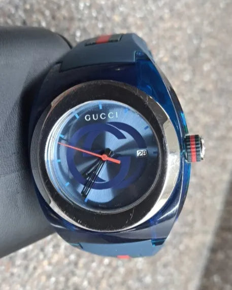 Gucci Sync XXL Quartz Blue Dial Blue Rubber Strap Watch For Men - YA137104