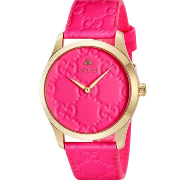 Gucci G Timeless Quartz Pink Dial Pink Leather Strap Watch For Women - YA1264115