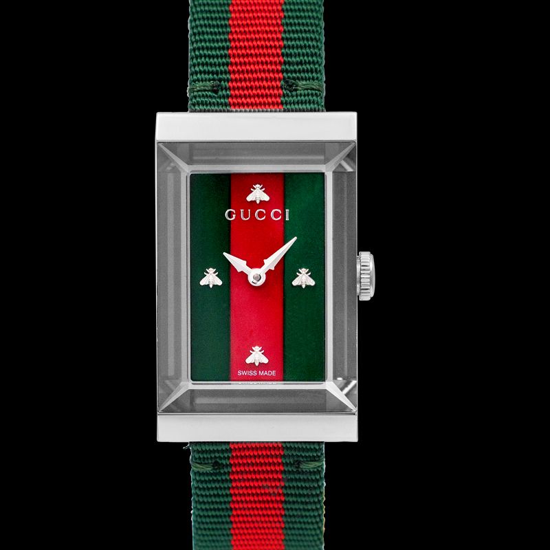 Gucci G-Frame Mother of Pearl Dial Two Tone Nylon Strap Watch For Women - YA147404