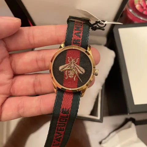 Gucci G Timeless Quartz Green & Red Dial Green & Red NATO Strap Watch For Men - YA126487A