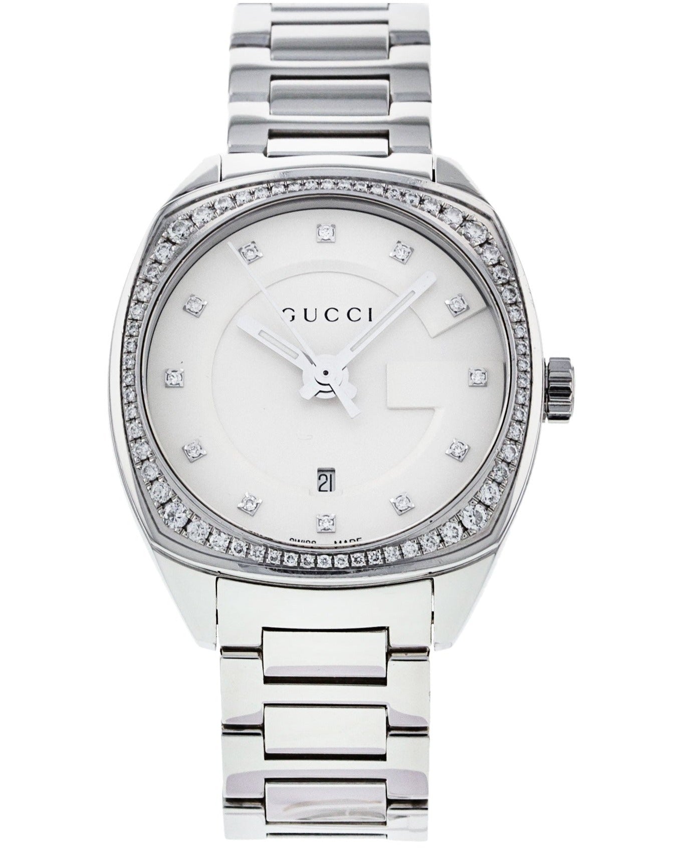 Gucci GG2570 Diamonds Silver Dial Silver Steel Strap Watch For Women - YA142505